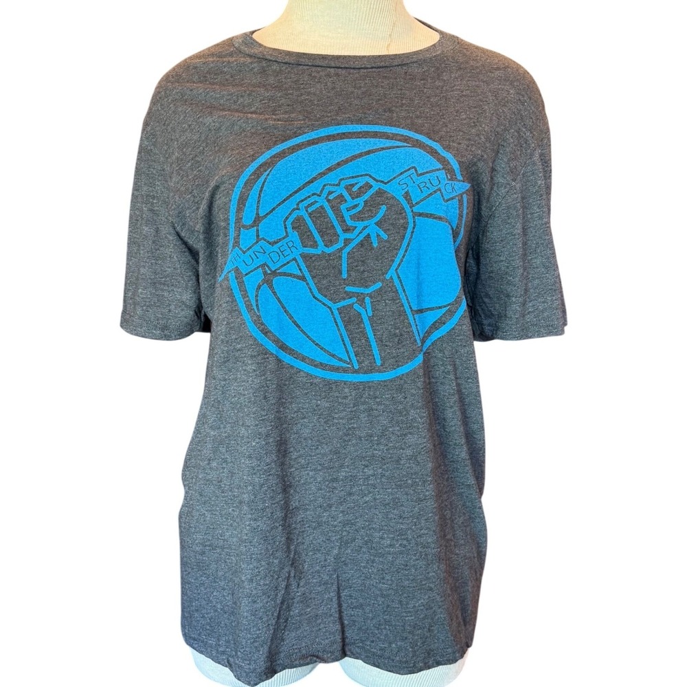 Oklahoma City Thunder Tee‎ Graphic T-Shirt Thunder Struck Gray Blue Print Small